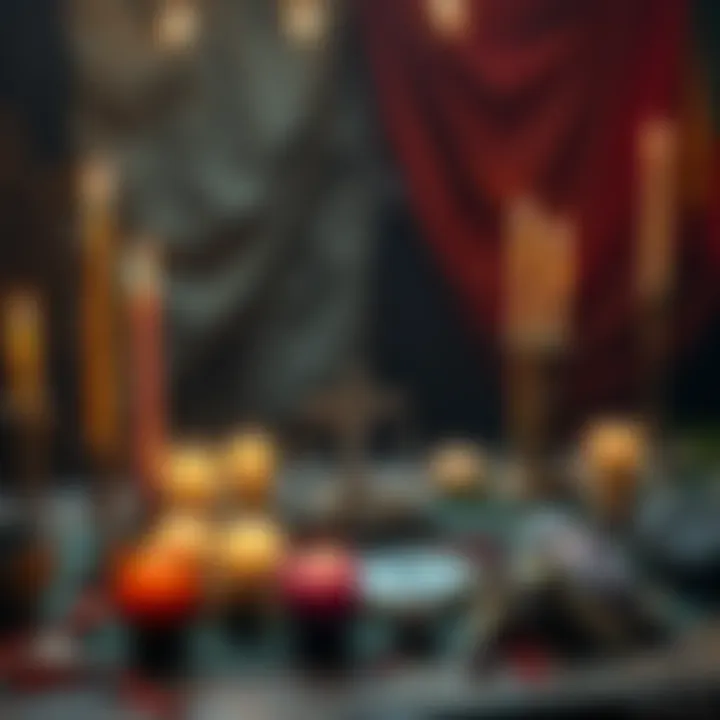 A ritual table adorned with candles, crystals, and symbolic objects used for spellwork to change sexuality