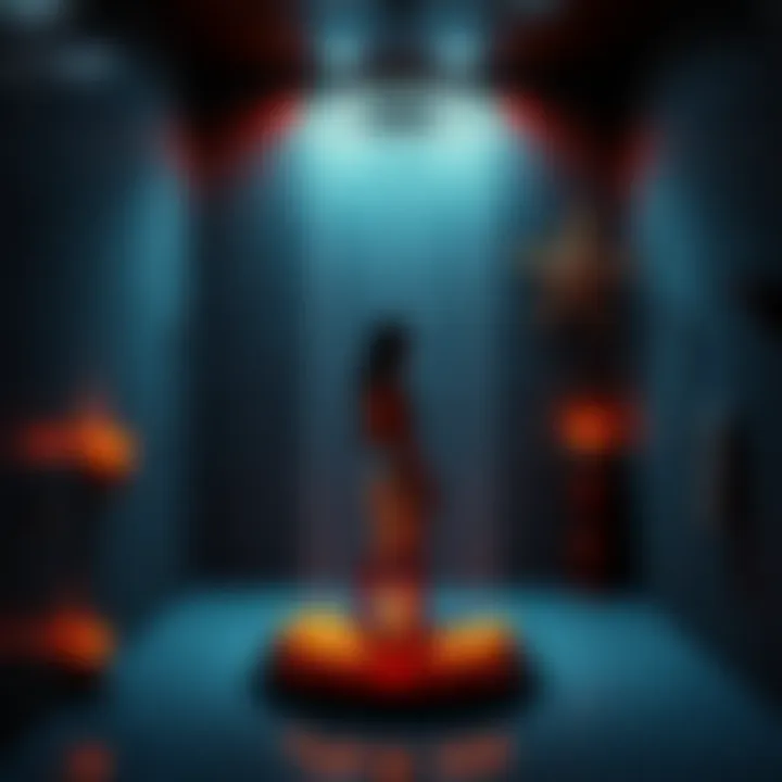 A person standing in a shower, water cascading down, surrounded by candles and spiritual symbols, creating a serene atmosphere for self initiation