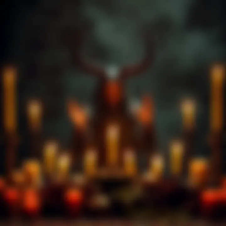 A person performing a ritual, surrounded by candles and symbols, representing the concept of Daemon in Hellenism.