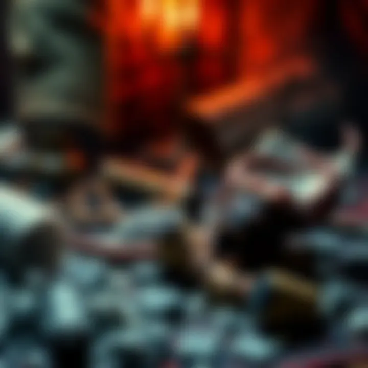 Rituals to Reveal Demons A depiction of ancient rituals using ashes and animal parts to reveal demons, with scrolls and mystical symbols in the background.