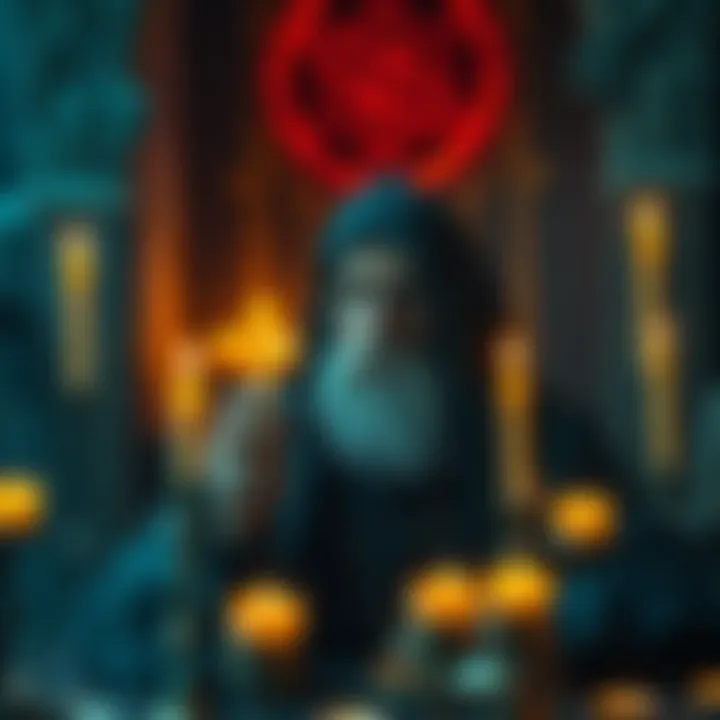 Rituals with Saturn An occultist performing a ritual with candles and crystals, focusing on Saturn, amidst a mystical setting