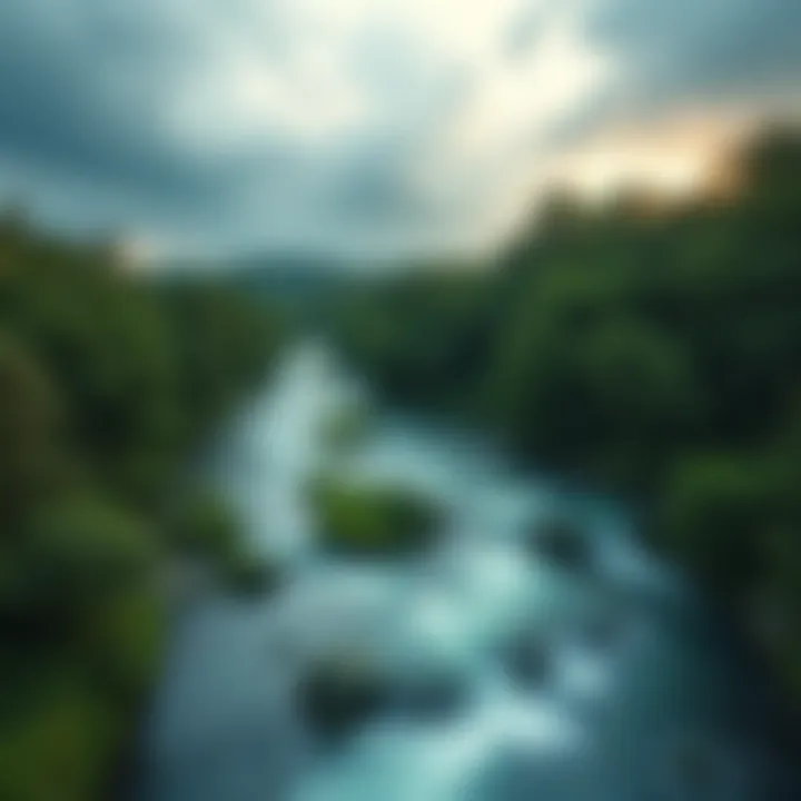 A serene river winding through lush greenery, symbolizing life's changes and emotions.