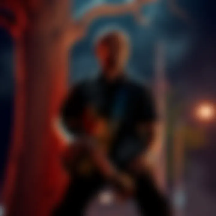 Robert Johnson Playing Guitar Robert Johnson passionately playing his guitar by a tree at night, with a mysterious aura around him.