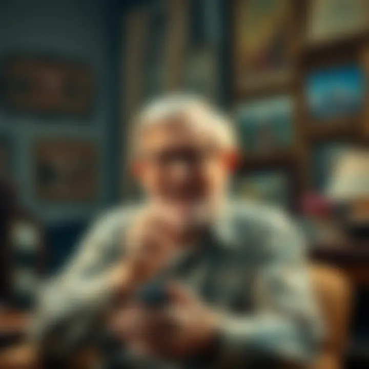 Robert Monroe speaking in a vintage setting, sharing his personal journey and insights about his discovery.