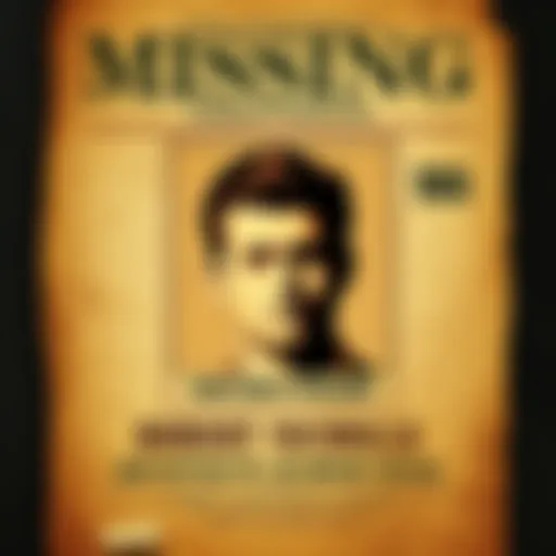 A vintage missing person poster featuring Robert Nichols, details of his disappearance, and a somber background with a hint of nostalgia.