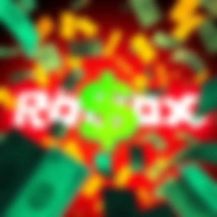 Roblox logo with a dollar sign Roblox logo surrounded by falling dollar bills, symbolizing financial loss after banning a child safety advocate.