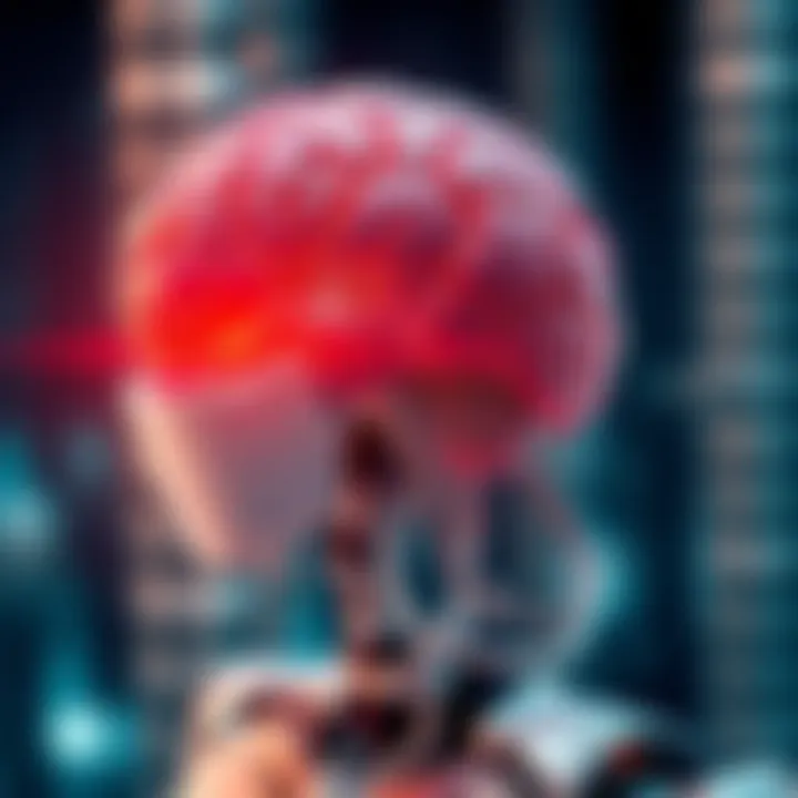 A representation of a robot merging with a human brain, symbolizing the connection between technology and consciousness.