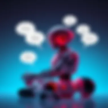 A person sitting calmly with a robot beside them, both focusing on positive affirmations with text bubbles showing thoughts.