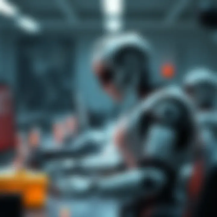 A robot mimicking human actions in a workspace setting, highlighting advancements in AI technology