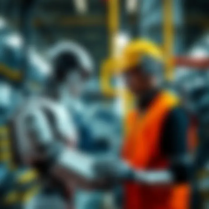 Robots in the Workplace A robot assisting a worker at a manufacturing plant, highlighting automation in industry
