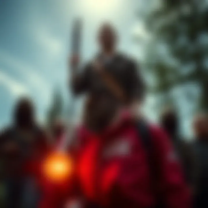 Roch Theriault standing with a group of his followers in a secluded area, showing a sense of control and authority