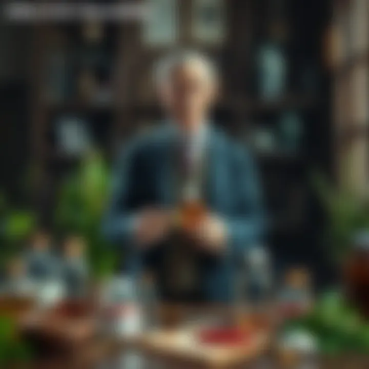 John D. Rockefeller stands in a historical office holding a prescription bottle, surrounded by natural herbs and medicine bottles representing natural healing versus synthetic solutions.