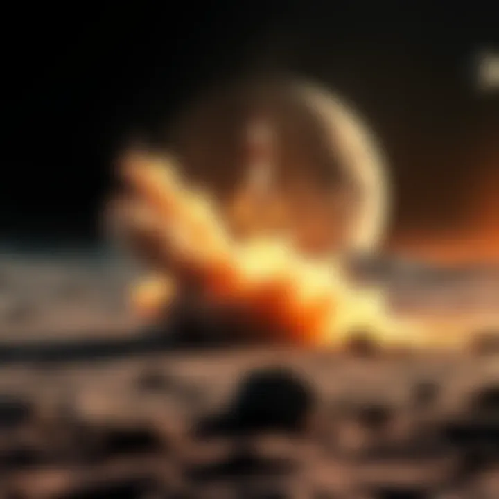 Rocket crash on the Moon Elon Musk's rocket crashing into the Moon's surface, with dust and debris flying around
