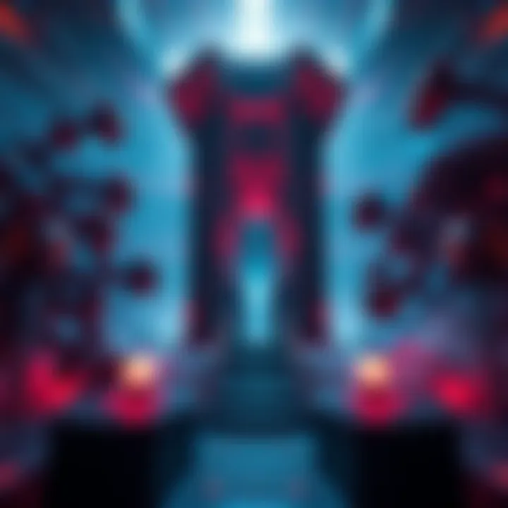 Abstract representation of Roko's Basillisk with a blend of technology and philosophical elements