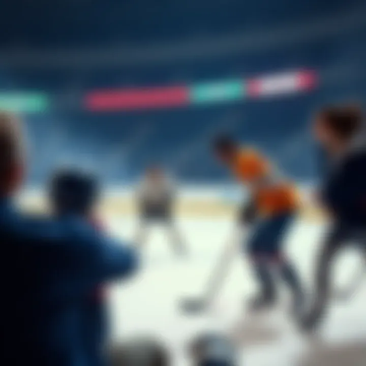 A chaotic roller hockey game scene where a father and potential suitor compete, surrounded by family watching with mixed emotions.