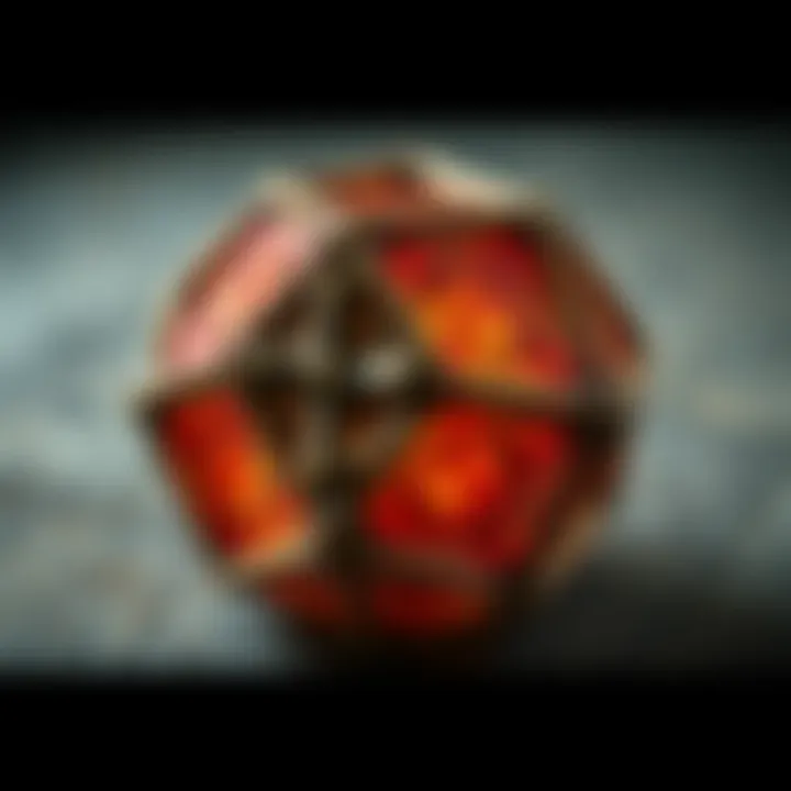 A close-up of a Roman Dodecahedron showing its intricate design and shape, illustrating its possible use in gambling.