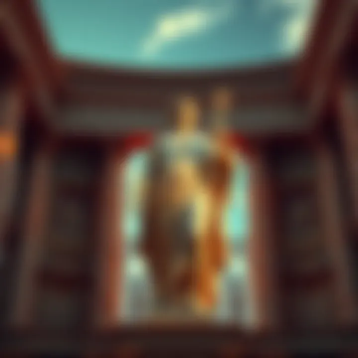 Roman God Representation A statue of a Roman god, symbolizing the origin of the name Saturday, surrounded by ancient Roman architecture.