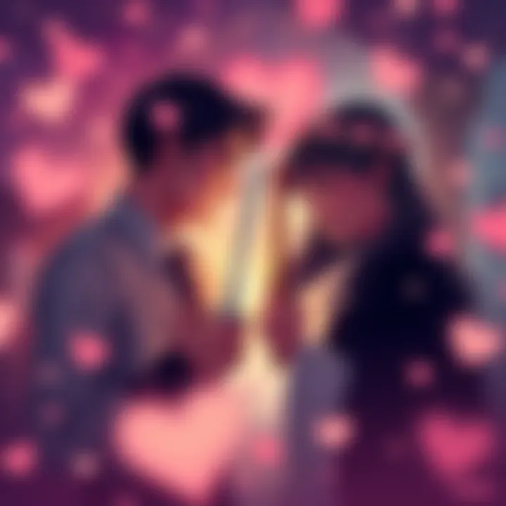 Two people communicating with joy and a sense of unity, surrounded by symbols of love and celebration.