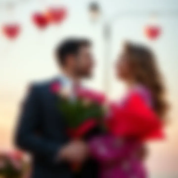 A man surprises his Taurus partner with a grand romantic gesture, holding flowers and looking hopeful.