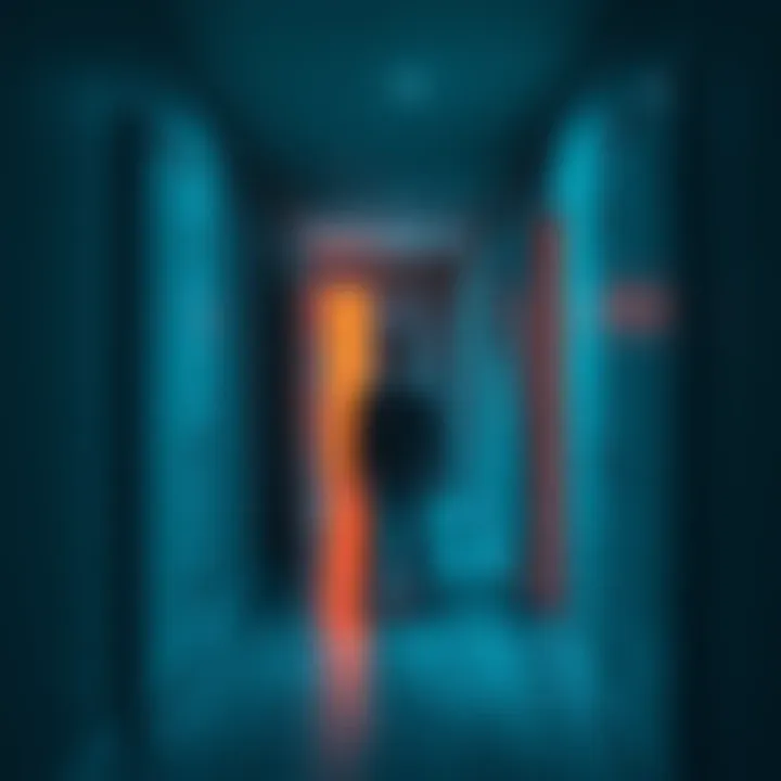 A person stands in a dimly lit hallway with shifting doors and a confused expression, hinting at strange occurrences in their new home.