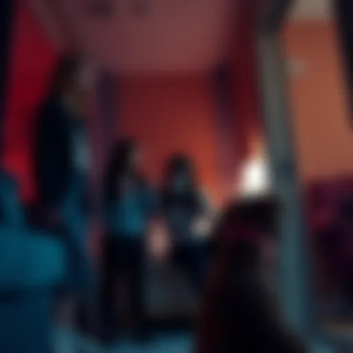 Three roommates looking concerned in a dimly lit apartment, while their dog stares at a dark corner, suggesting eerie activity.