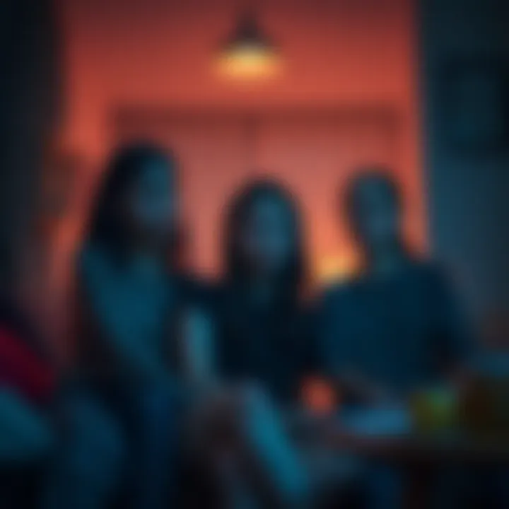 Three young women sitting together, looking anxious and discussing a strange sound in their apartment