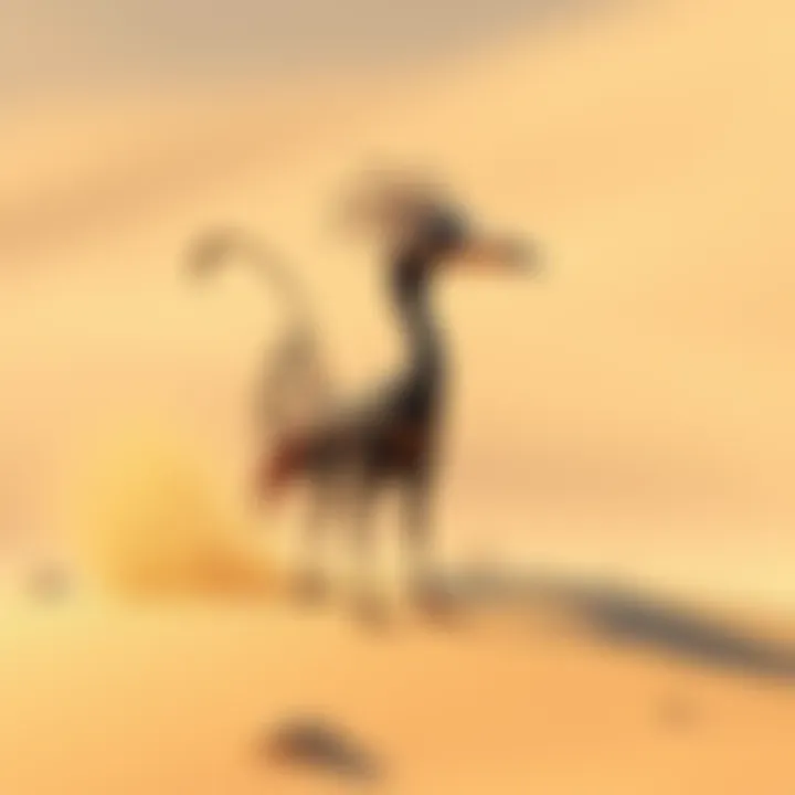 A Roperite with a long beak and rattling tail stands in a sandy desert, ready to catch its prey.
