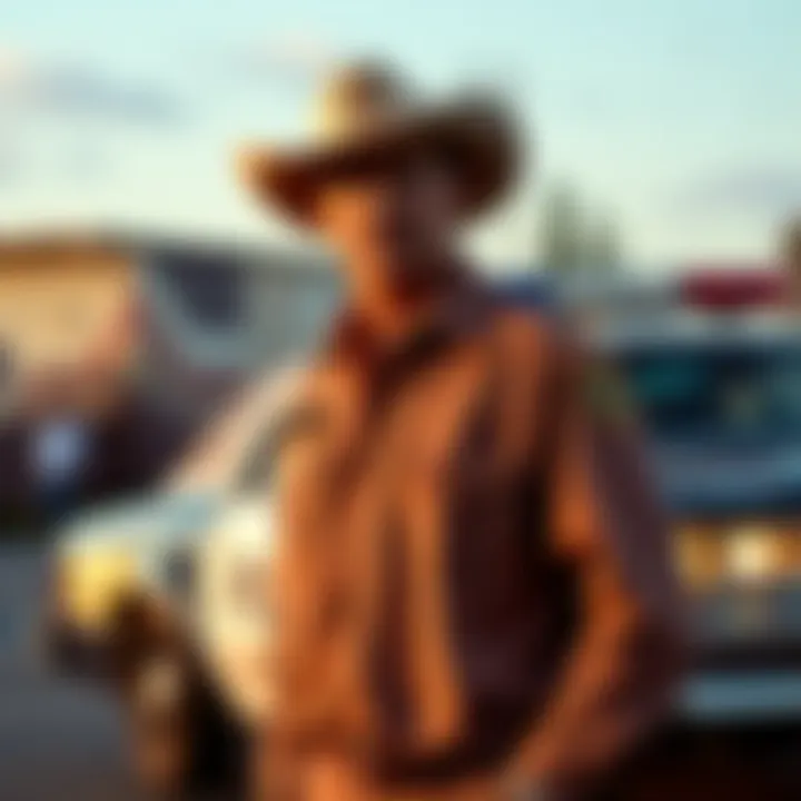 Roscoe Coltrane character standing next to police car in Dukes of Hazzard