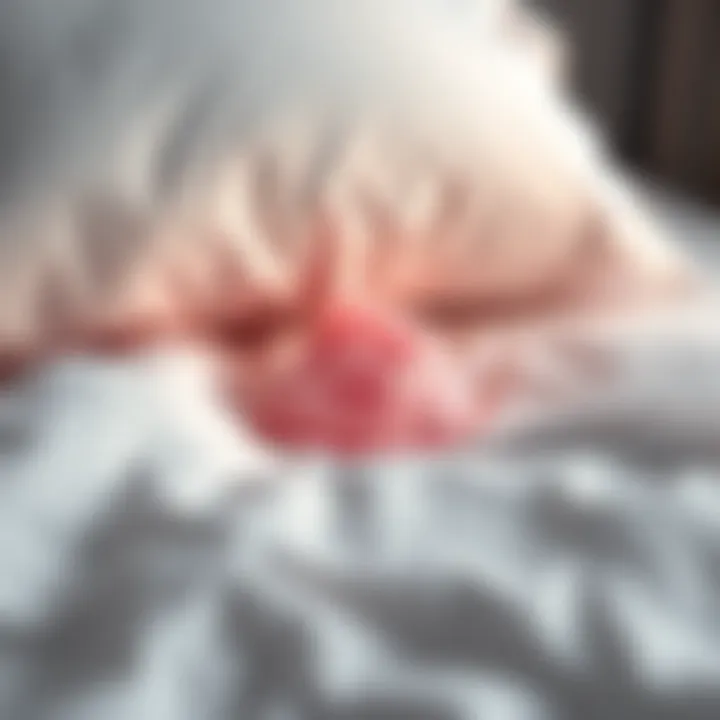 A piece of rose quartz resting under a soft pillow on a bed