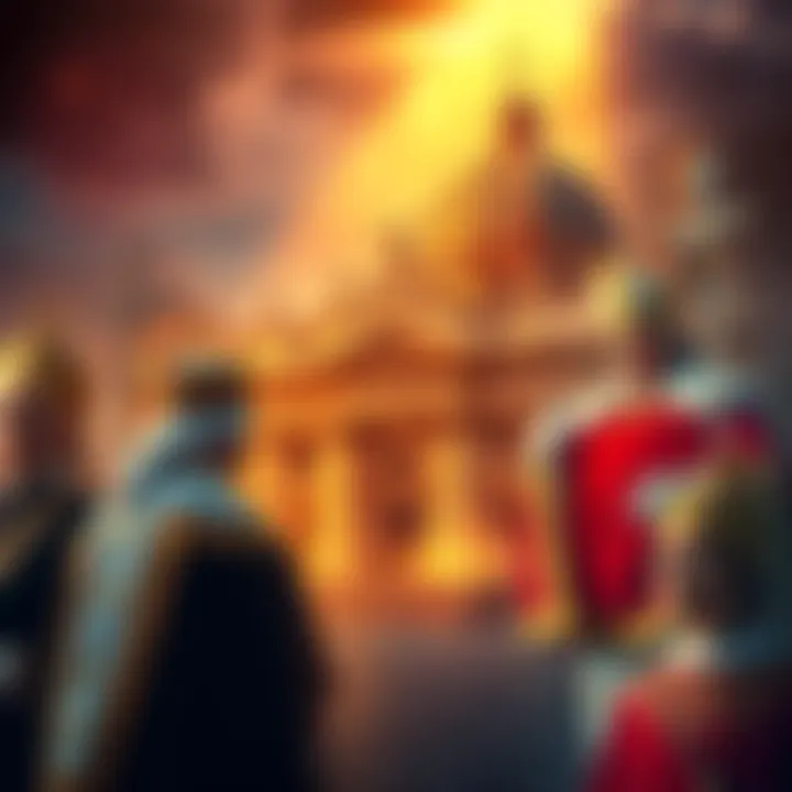 A historical backdrop showing symbols of the Rothschild family alongside Vatican imagery, reflecting their alleged ties.