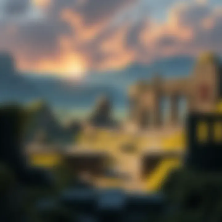 An artist's impression of the ruins of Tartaria, showcasing ancient structures and overgrown landscapes, symbolizing lost civilization and history.