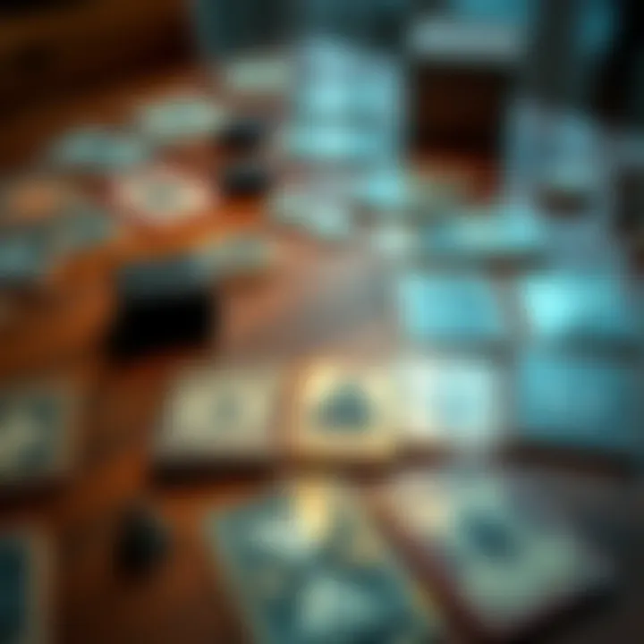 A collection of rune cards laid out on a wooden table, representing different meanings.