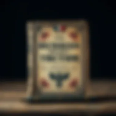 A close-up of an ancient-looking book with Cyrillic letters on the cover and a faded, mysterious design, set against a dark background.