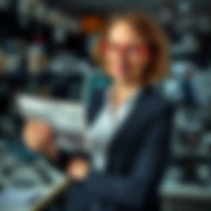 German physicist Sabine Hossenfelder holding old photos showing evidence of UAPs, surrounded by a lab setting filled with scientific equipment.