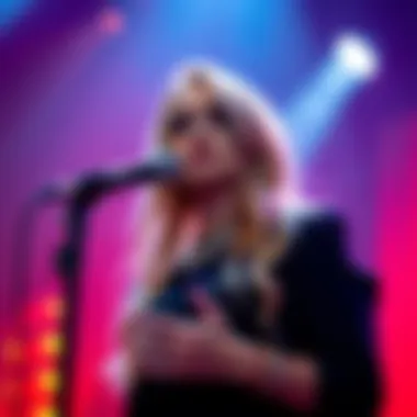Sabrina Carpenter performing on stage, looking concerned as she sings, highlighting the debate over her music's themes.