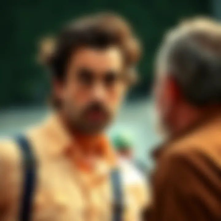 Sacha Baron Cohen speaking with crew members during filming of his new series.