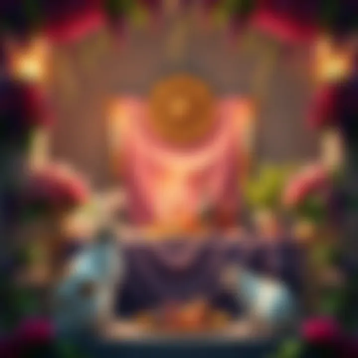 A Sacred Space for Cats and Dionysus An artistic representation of a beautifully adorned altar dedicated to Dionysus, with playful cats exploring the offerings, surrounded by vibrant flowers and grapevines.