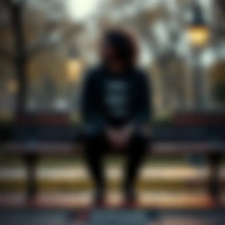 A man sitting alone on a park bench, looking pensive and sad, symbolizing thoughts about his ex after a year apart.