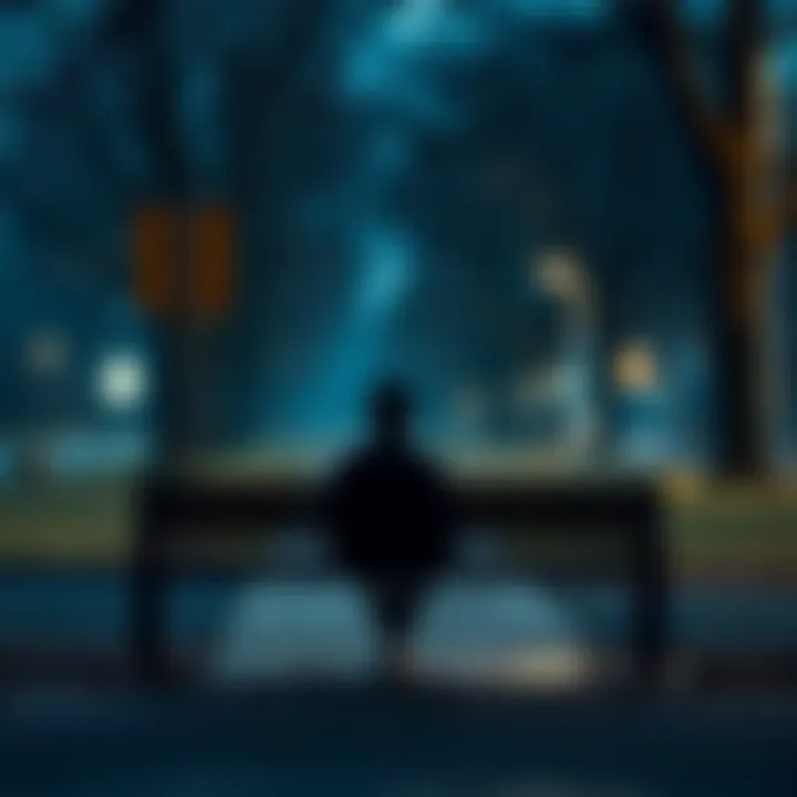 A person sitting alone on a park bench looking downcast, reflecting on life