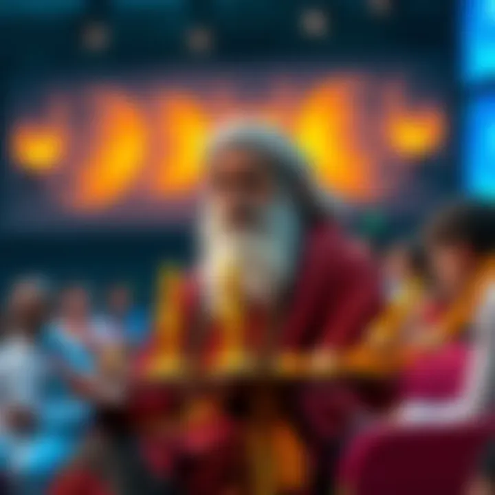 Sadhguru speaking at an event about conscious leadership and sustainability