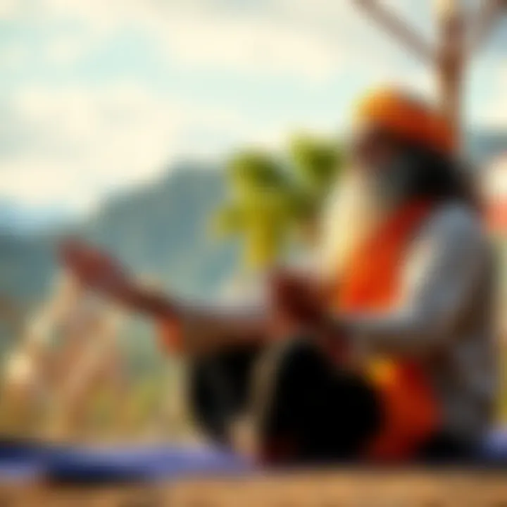 Sadhguru demonstrating a Hatha Yoga pose in a serene outdoor setting