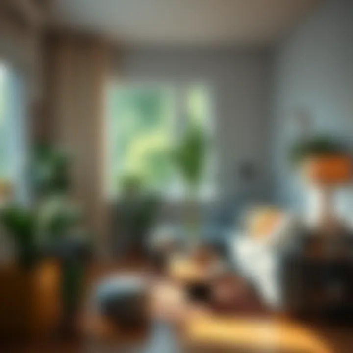 A cozy living room with plants and a supportive atmosphere, symbolizing a healthy home free from addiction.
