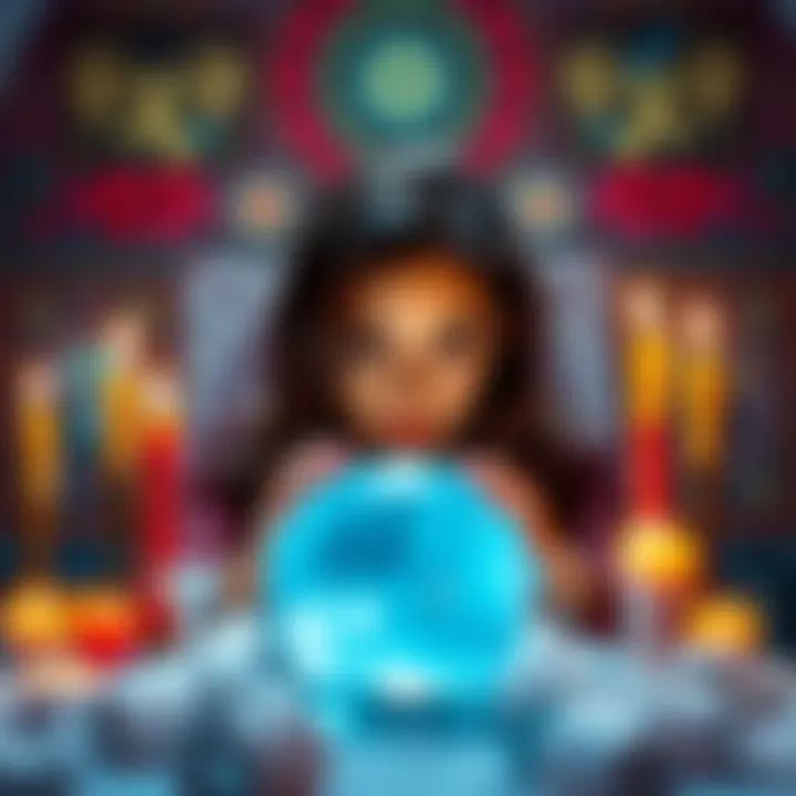 A person gazing into a crystal ball surrounded by candles and protective symbols