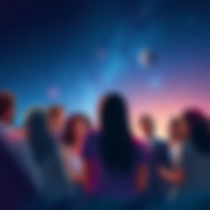 A group of people engaged in conversation about emotions with a starry background, reflecting the influence of Mercury