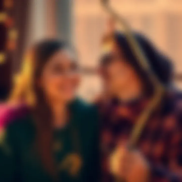 A happy couple, both wearing Sagittarius symbols, smiling and enjoying a cozy moment together, representing their unique bond.