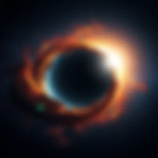 A cosmic scene depicting Sagittarius A*, the supermassive black hole, surrounded by stars and bright light, symbolizing its potential connection to descriptions of God in the Bible.