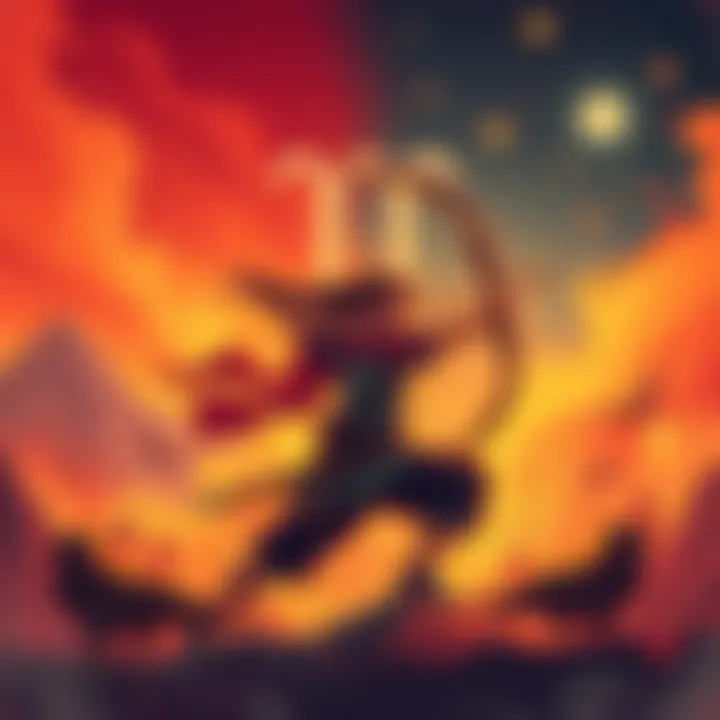 A vibrant illustration depicting the passionate nature of Sagittarius individuals, featuring a fiery background and symbols of adventure and freedom.