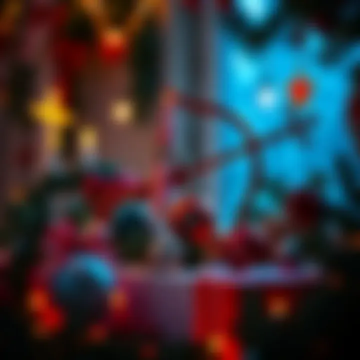 A Sagittarius symbol surrounded by holiday decorations, representing struggles with addiction during the festive season.