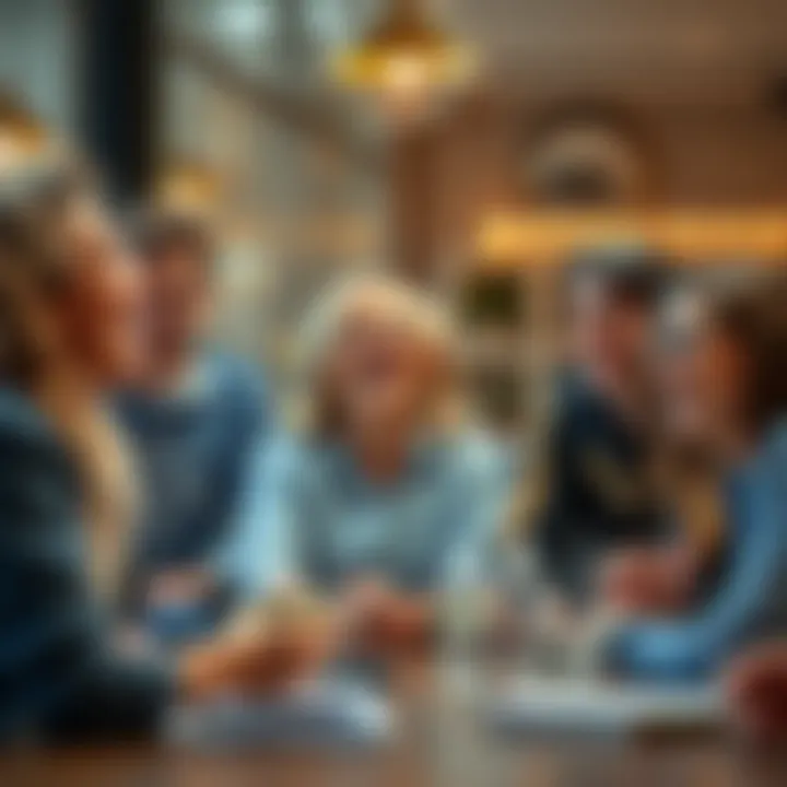 A group of cheerful Sagittarius individuals laughing during a serious discussion, bringing lightheartedness to the moment.