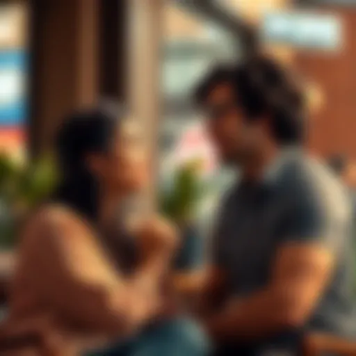 A Sagittarius woman sharing her thoughts with a Virgo Sun Leo Venus man in a casual setting, illustrating their unique connection.